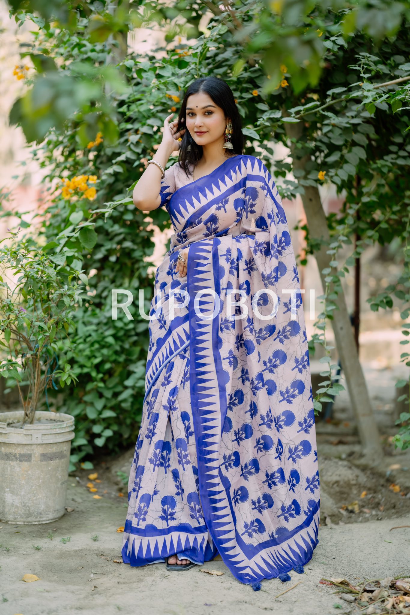 কটন সিল্ক শাড়ি ব্লাউজ পিস সহ